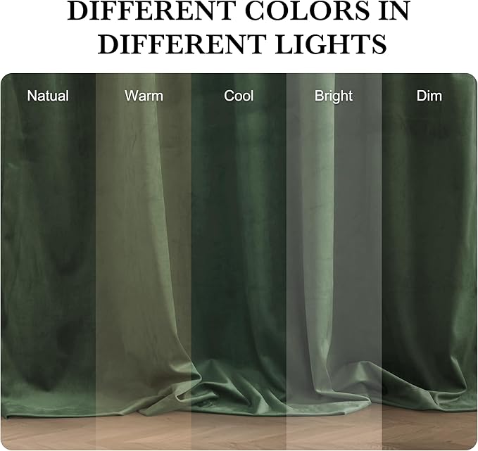 RYB HOME Elegant Green Velvet Curtains 84 inches Long, Light Blocking, Thermal - Image 5