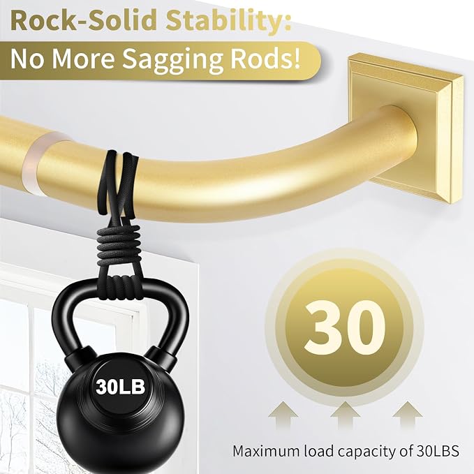Gold Curtain Rods for Windows 48-90Inch Heavy Duty Wrap Around Blackout Curtain - Image 5