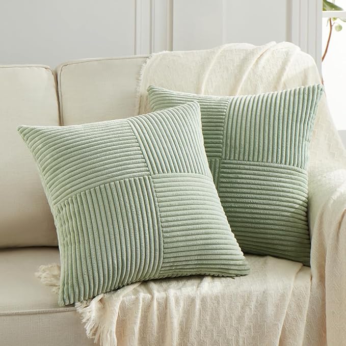 Fancy Homi 2 Packs Sage Green Decorative Throw Pillow Covers 16x16 Inch by Fancy+Homi