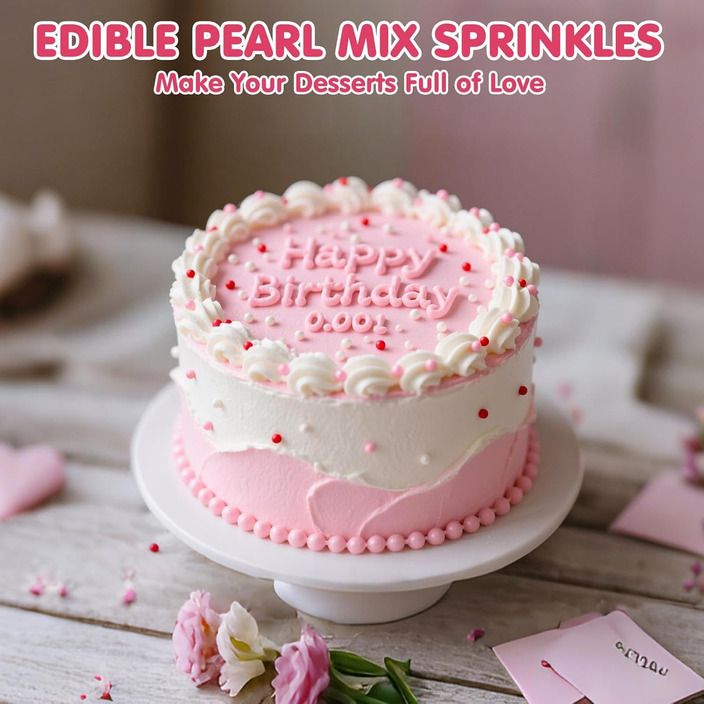 Edible Pearl Sprinkles,Nonpareils Pink White and Red Mix,Cute Pearls Cake Candy,Mini Sugar Sprinkles for Decorations Baking,Cake Ice Cream Cookies Cupcake Toppe Chocolate,Birthday Wedding Valentines Christmas Supplie 130g/4.58oz