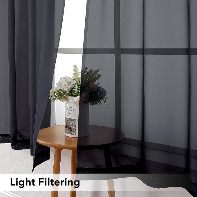 Simplebrand Black Sheer Kitchen Cafe Curtains - Image 5