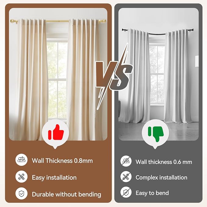 Gold Curtain Rod for Windows 66 to 120 Inch, 5/8 Inch Diameter Adjustable - Image 4