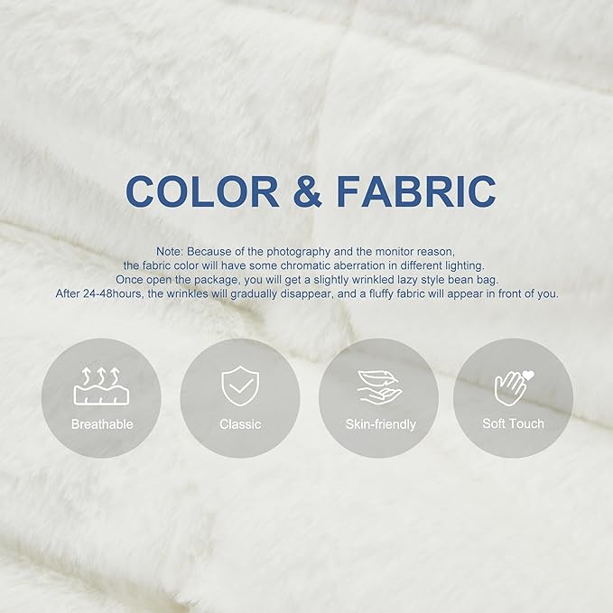 Bean Bag Chairs for Adults Giant Bean Bag Chair Memory Foam BeanBag Chair Big Bean Bag Sofa with Filler Faux Fur Fireside Beanbags Lazy Sofa for Living Room Bedroom Dorm Office (White Plush)