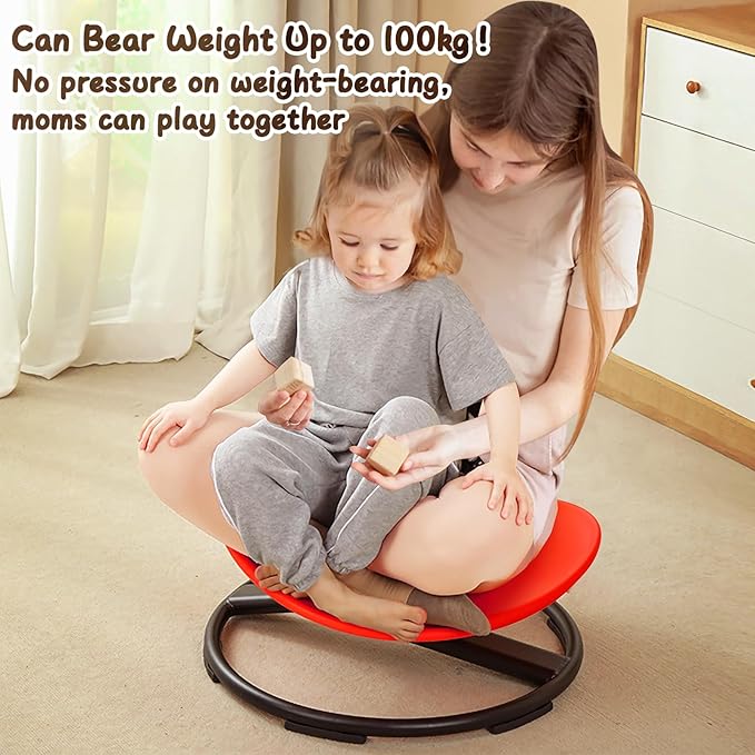 Kids Sensory Spinning Chair for Autism Ages 3+, Sit and Spin Swivel Chair for Kids with ADHD, Sensory Chairs for Autistic Children, Sensory Toys for Motion Sickness Relief, Balance Training (Red)