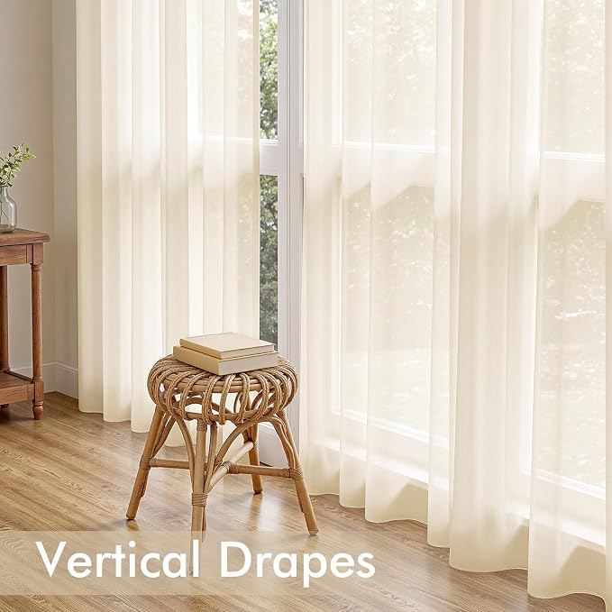 MIULEE Butter Cream Sheer Curtains 72 Inches Long, 4 Panels Set, Rod Pocket - Image 6