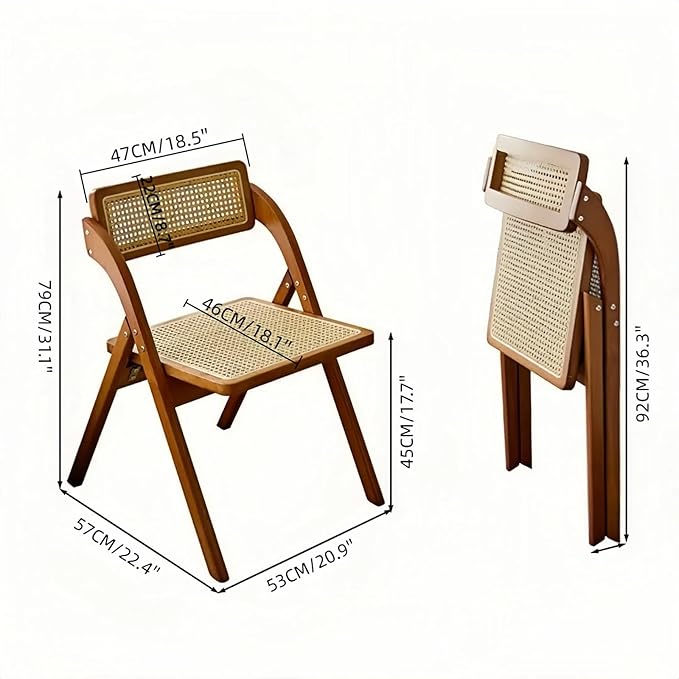 Simple Rattan Dining Chair Set of 2, Foldable Lounge Chair, Suitable for Living Room, Dining Room, Bedroom Desk Office Chair (Walnut Color Set of 2)