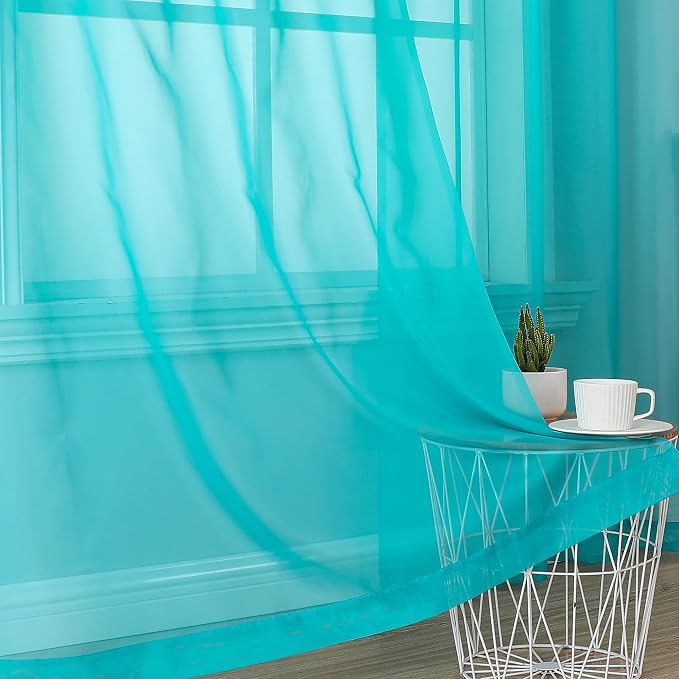 OVZME Turquoise Sheer Curtains 2 Panel Sets 84" Inch Length - Image 6