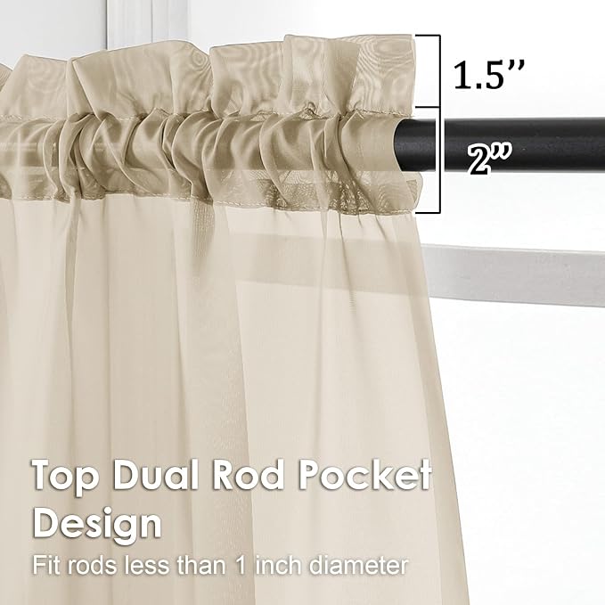 OVZME Tapue Sheer Curtains 78 Inches Long 2 Panels - Image 3