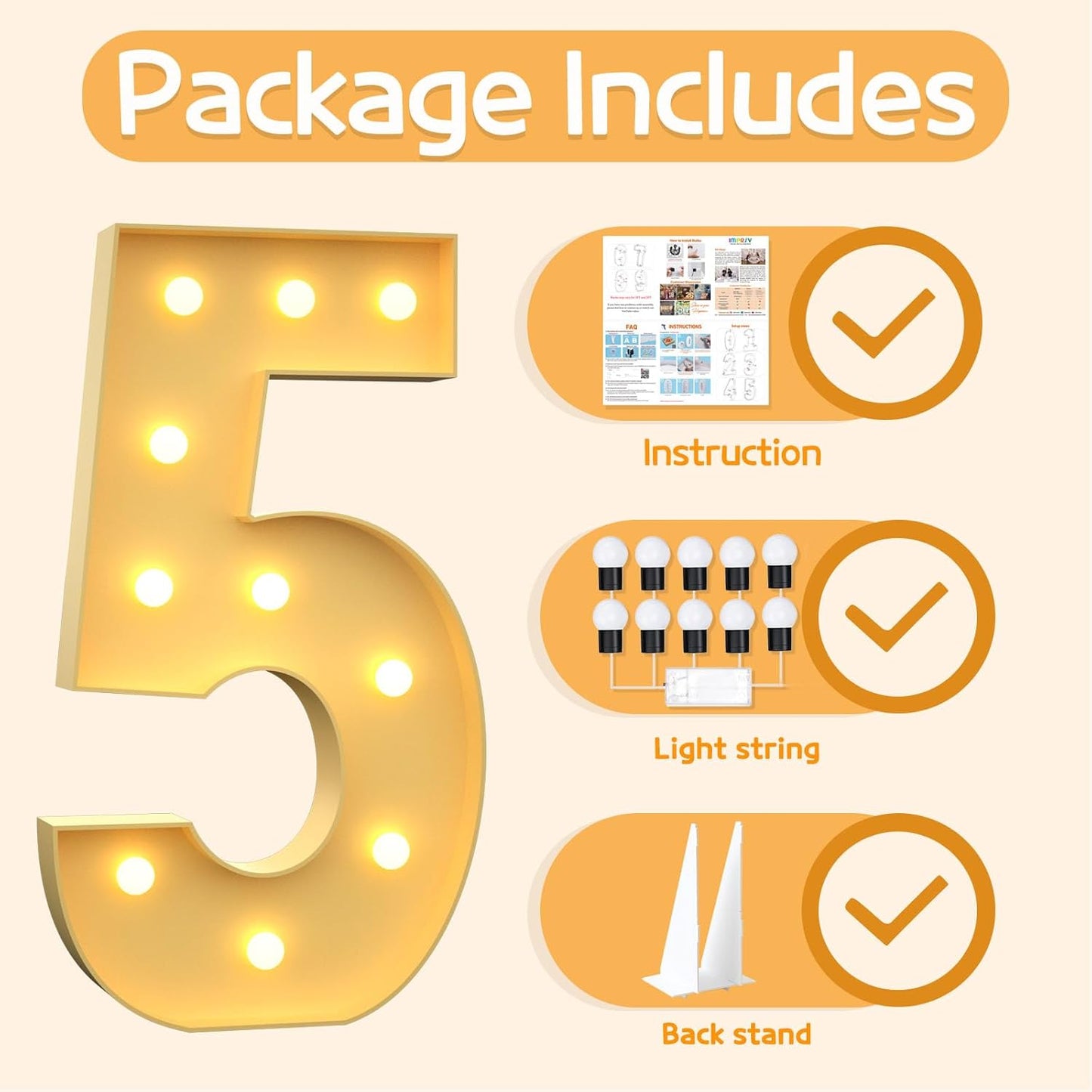 Marquee Numbers 4 Feet Tall Large Light Up Numbers 5th 15th 25th Five is A Vibe Birthday Decorations Girl Boy Big Yellow Light Outdoor Anniversary Decorations Balloon Arch Kit Party Backdrop 5