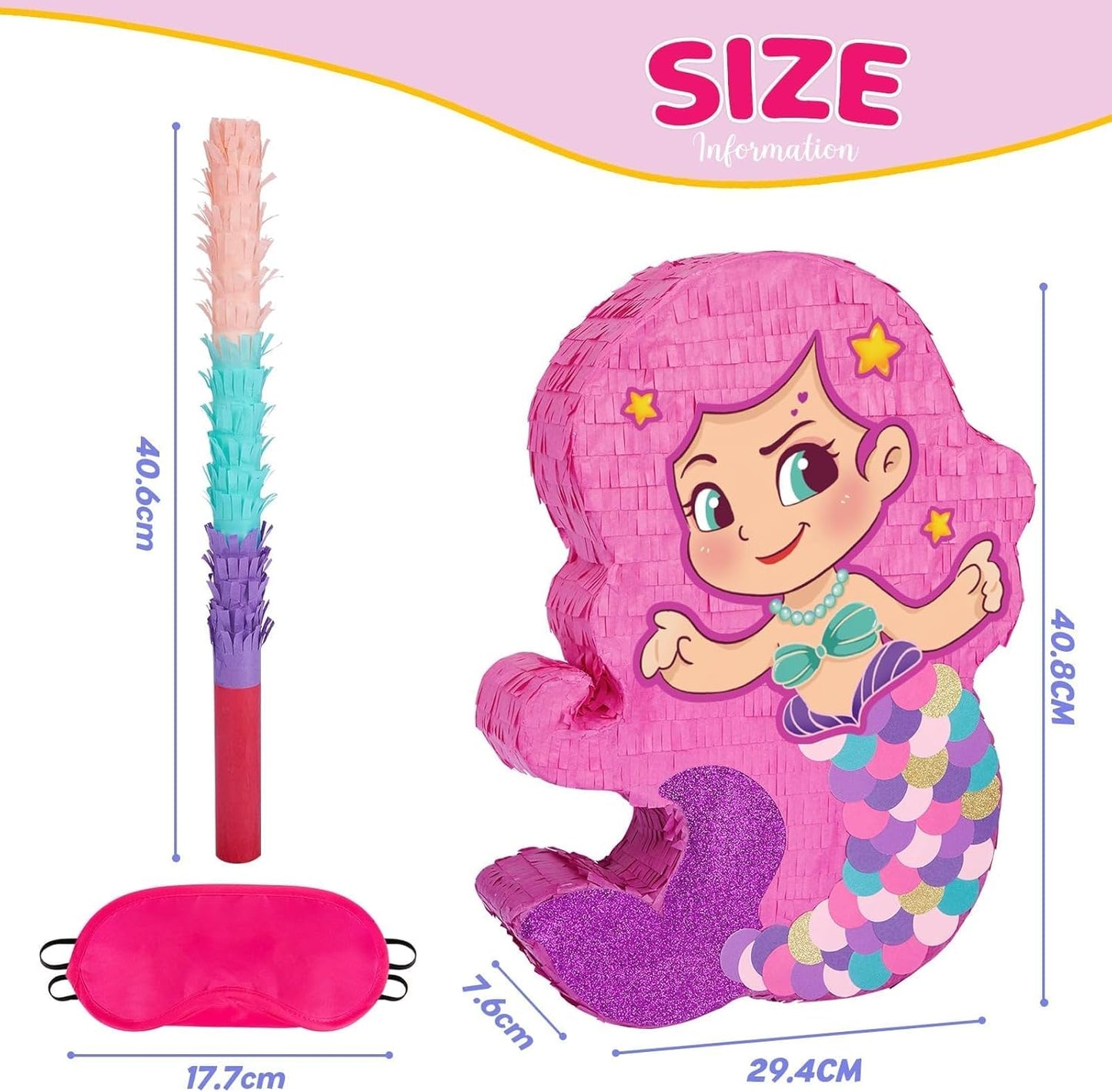 WERNNSAI Mermaid Piñata-Mermaid Party Piñata with Bat and Blindfold for Girls, Kids Birthday Party Games Anniversary Celebration Classroom Activities Mermaid Themed Party Decorations (15.7’’ x 12.2’’)