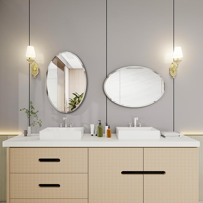 Oval Bathroom Mirror,16X24 inch Oval Frameless Mirror, Frameless Mirrors for Bathroom,Beveled Bathroom Mirror.