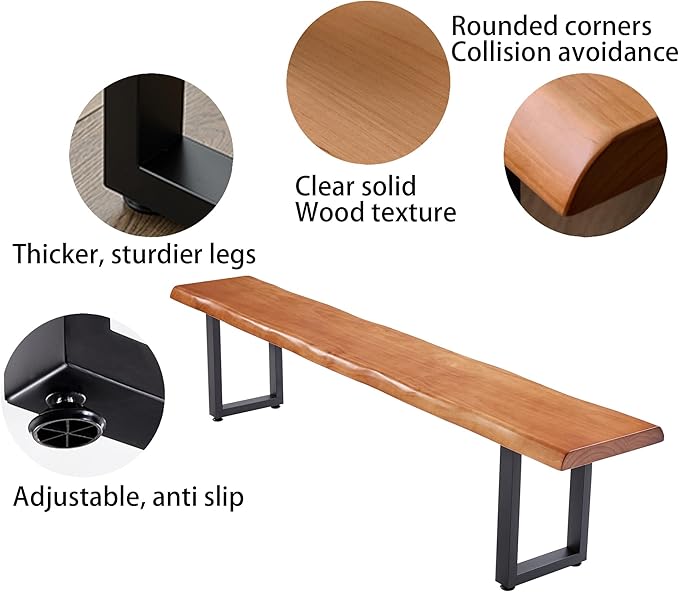 Brown Bench Wooden Long Bench with Metal Legs for Office Restaurant Living Room Meeting Room Indoor Seating Multiple (tan bench78.74in)