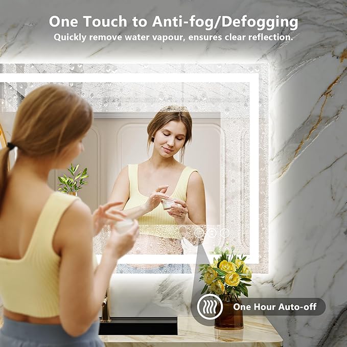 48x40 Inch LED Bathroom Mirror with Lights Front and Backlit Lighted Vanity Mirror for Bathroom Wall with 3 Colors Dimmable Anti-Fog Memory Tempered Glass Horizontal/Vertical