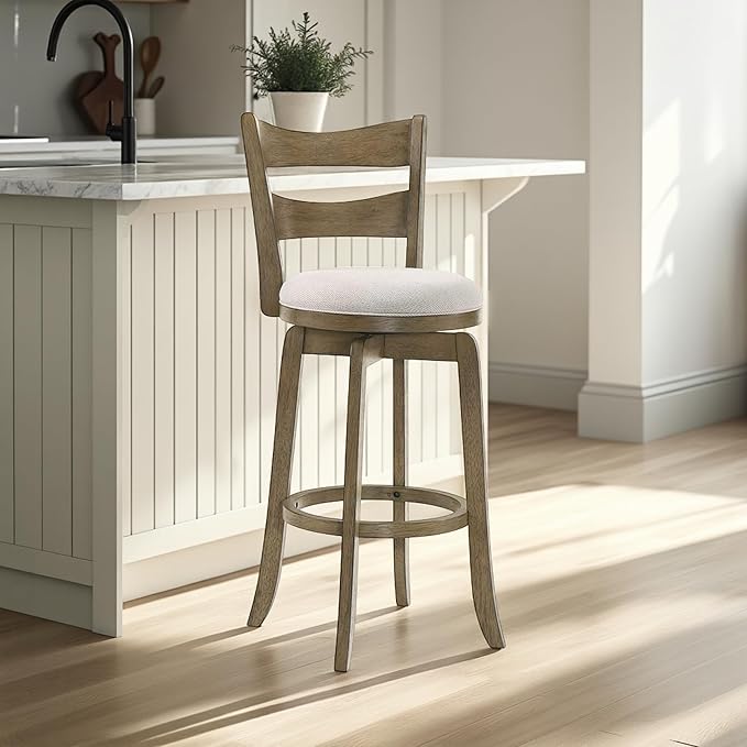 Armen Living Blair 26 in. Putty Brown Counter Height Rubberwood Swivel Barstool with Cream Fabric Seat - Set of 2