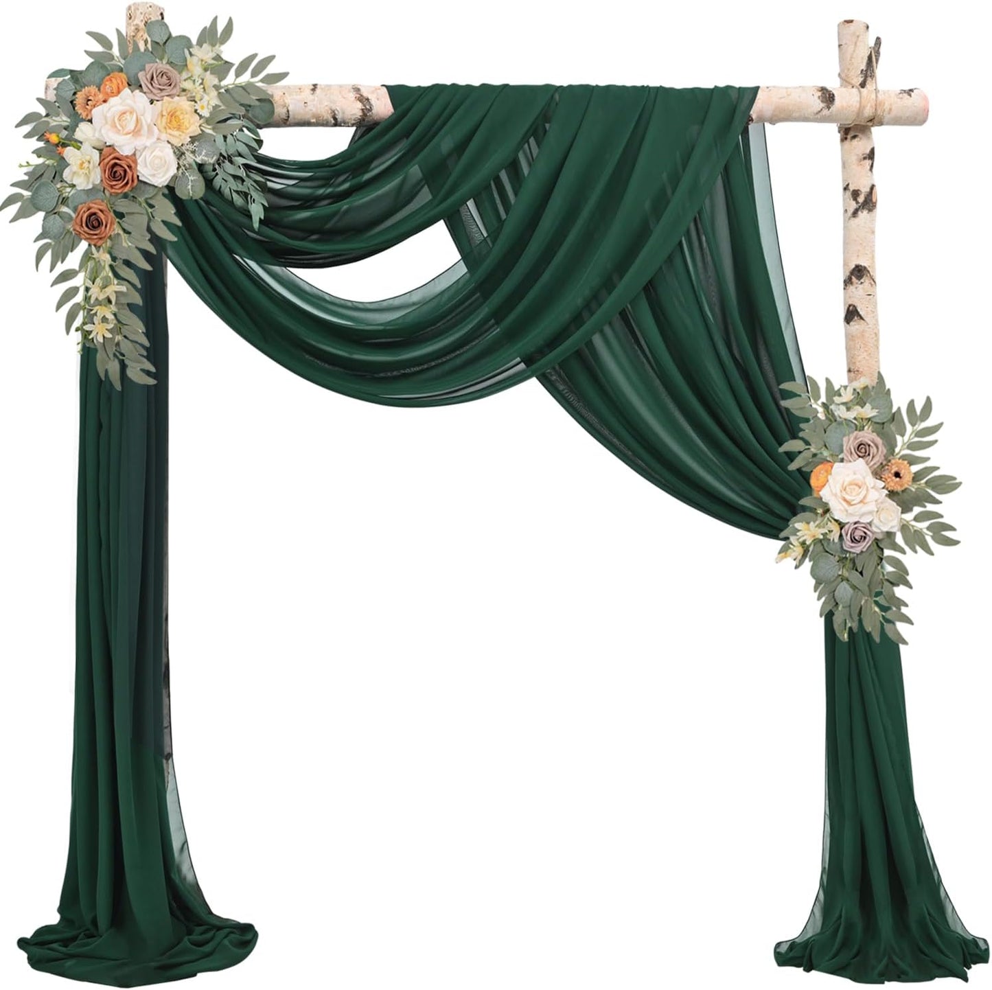 Emerald Green 4 Panels Wedding Arch Draping Fabric 20Ft Length x 28" Width Arch Drapes Chiffon Fabric Sheer Curtains Backdrop for Party Bridal Decorations Wedding Ceremony Stage Reception Decor