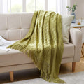 BOURINA Olive Green Throw Blanket 60x80 Inches Throw Textured Solid Soft Sofa by BOURINA
