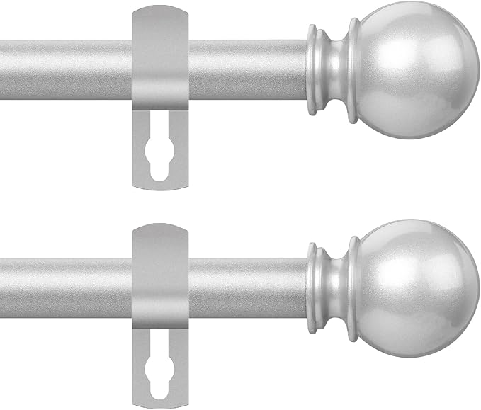 Silver Curtain Rods for Windows 30 to 60 Inch, 2 Pack 5/8 Inch Diameter by Poskena