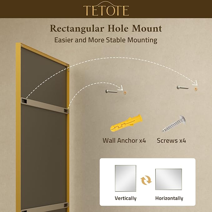 TETOTE Brushed Gold Bathroom Mirror for Over Sink 55" x 36" Large Brass Gold Beveled Framed Rectangular Vanity Mirror for Bathroom, Bedroom, Entryway, Living Room, Tempered Glass, Stronger Frame