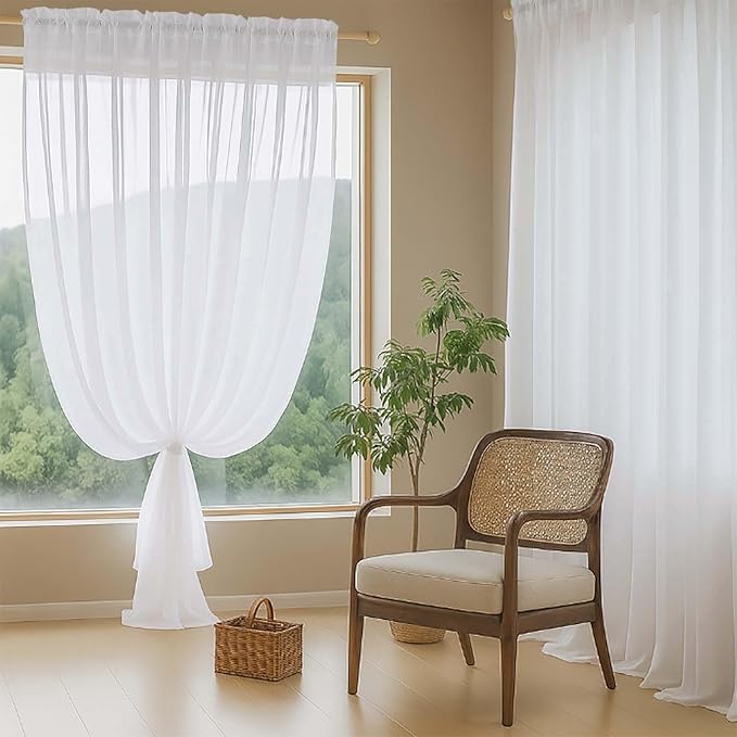 Extra Wide White Sheer Curtains 120 Inches Long, Extra Long Light Filtering - Image 8