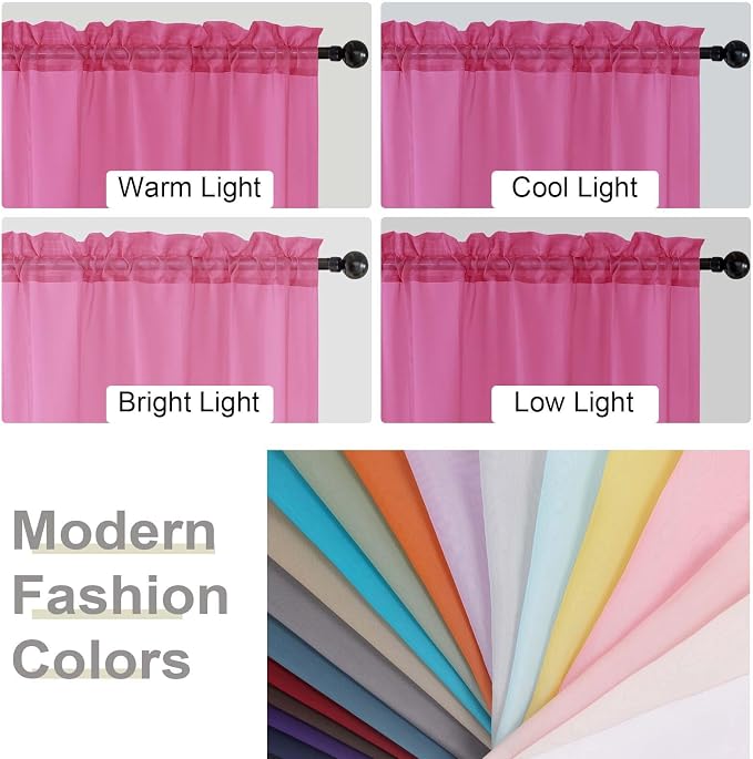 Hot Pink Sheer Curtains for Bedroom Living Room 96 Inches Long 2 Panels - Image 7