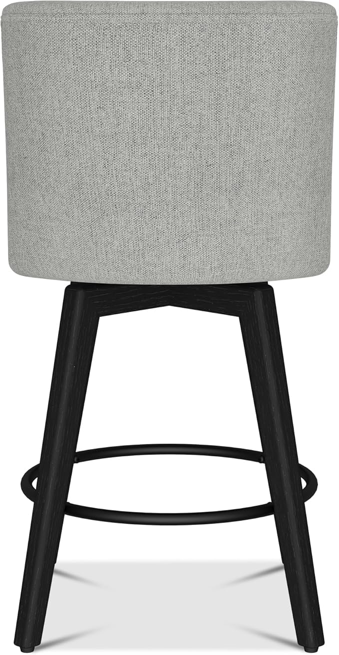 Counter Height Bar Stools Set of 2, Modern Swivel Barstools with Back and Wood Legs, Linen Fabric Upholstered Counter Height Stools, 26" H Kitchen Island Stools, Home Bar, Light Grey