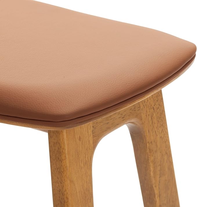 Plank+Beam Beryl Counter Height Stool - Mid-Century Modern Rubberwood Bar Stool with Faux Leather Seat, Metal Footrest, Easy Assembly, 4-Pack, Pecan/Toffee