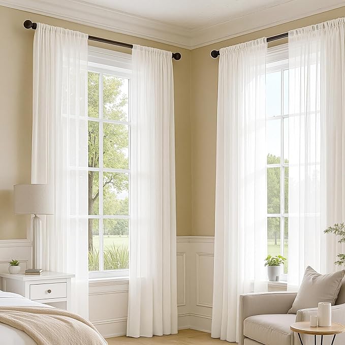 MIULEE Ivory Sheer Curtains 108 Inches Long, 4 Panels Set, Light Filtering Rod - Image 2