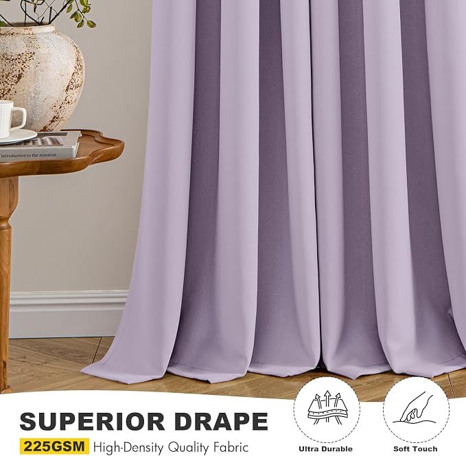 MIULEE Lilac Blackout Curtains for Bedroom Living Room 63 Inches Long 2 Panels - Image 5