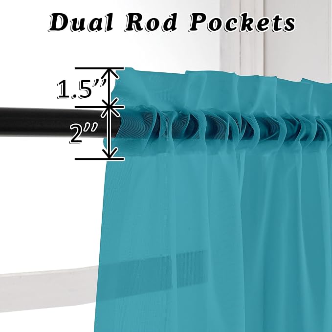 OVZME 2 Panels Turquoise Semi Sheer Valance - Image 2