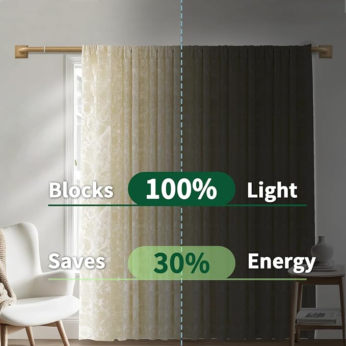 Boho Wood Grain Curtain Rods for Windows 66-152Inch Heavy Duty Wrap Around - Image 3