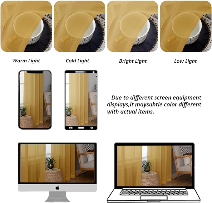 Chyhomenyc Sheer Gold Kitchen Tier Curtains 24 Inch Length Set, Small Window - Image 5