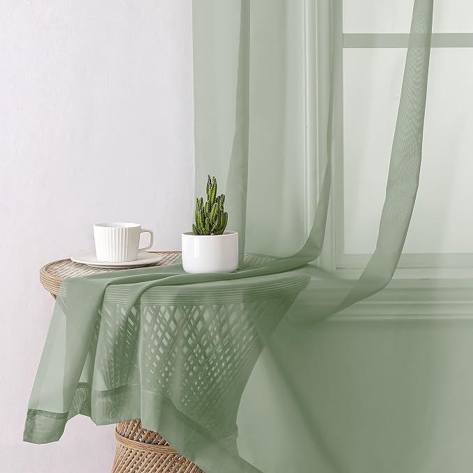 Lecloud Sage Green Sheer Curtains 90 Inches Long 2 Pcs, Modern Solid Voile - Image 4