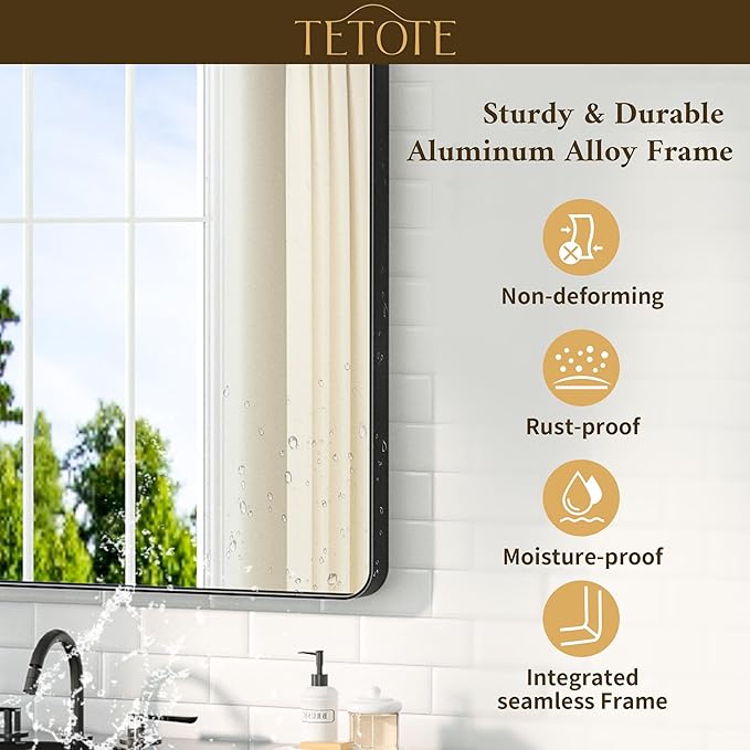 TETOTE Black Mirror for Bathroom 24 x 36 Matte Black Metal Framed Vanity Mirror, Tempered Glass, Modern Farmhouse Wall Mounted Mirrors for Decorative(Horizontal/Vertical)