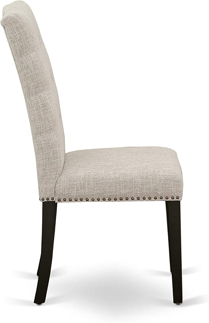 East West Furniture X627EL635-9 9 Piece Dining Room Table Set Includes a Rectangle Dining Table with X-Legs and 8 Doeskin Linen Fabric Upholstered Parson Chairs, 40x72 Inch, Multi-Color