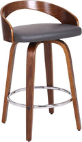 Armen Living Sonia 26" Counter Height Swivel Gray Faux Leather and Walnut Wood Bar Stool