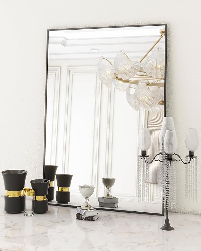 Koonmi Black Mirrors for Wall, 24x36 Inch Bathroom Mirror, Rectangular Wall Mirror for Living Room Bedroom Bathroom, Hangs Horizontally or Vertically