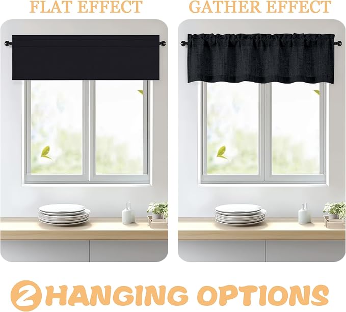 OWENIE Black Valances for Windows 1 Pcs, Light Filtering Textured Farmhouse - Image 5