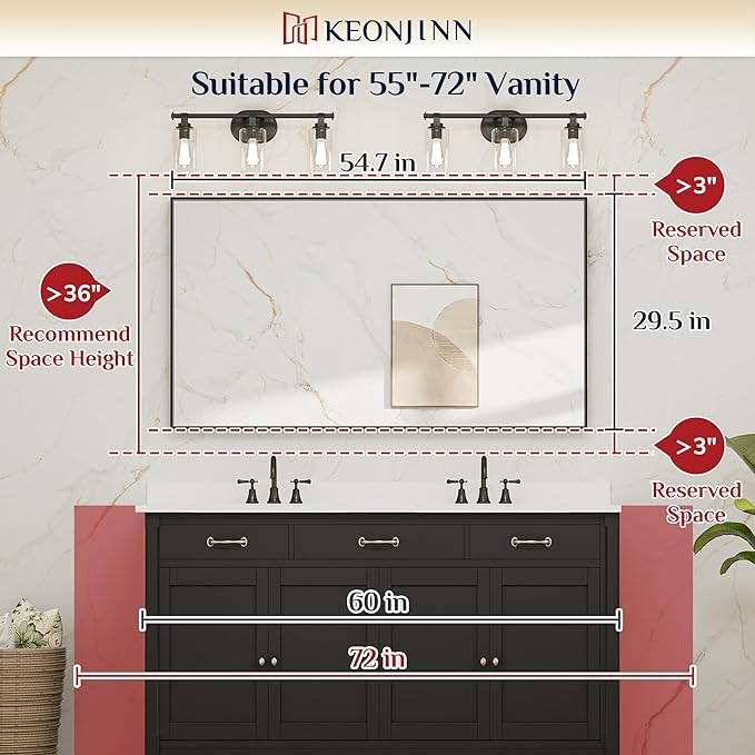 Keonjinn Gold Bathroom Vanity Mirror 55" x 30" Rectangle Large Wall Mirror Metal Framed Brushed Gold Rectangular Modern Farmhouse Mirrors for Over Sink(Horizontal/Vertical)