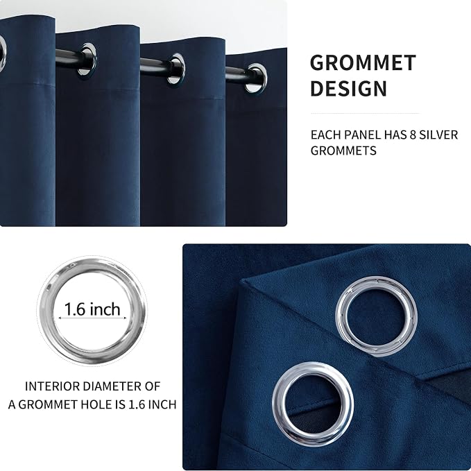 MIULEE Velvet Curtains Navy Blue Elegant Grommet Curtains Thermal Insulated - Image 2