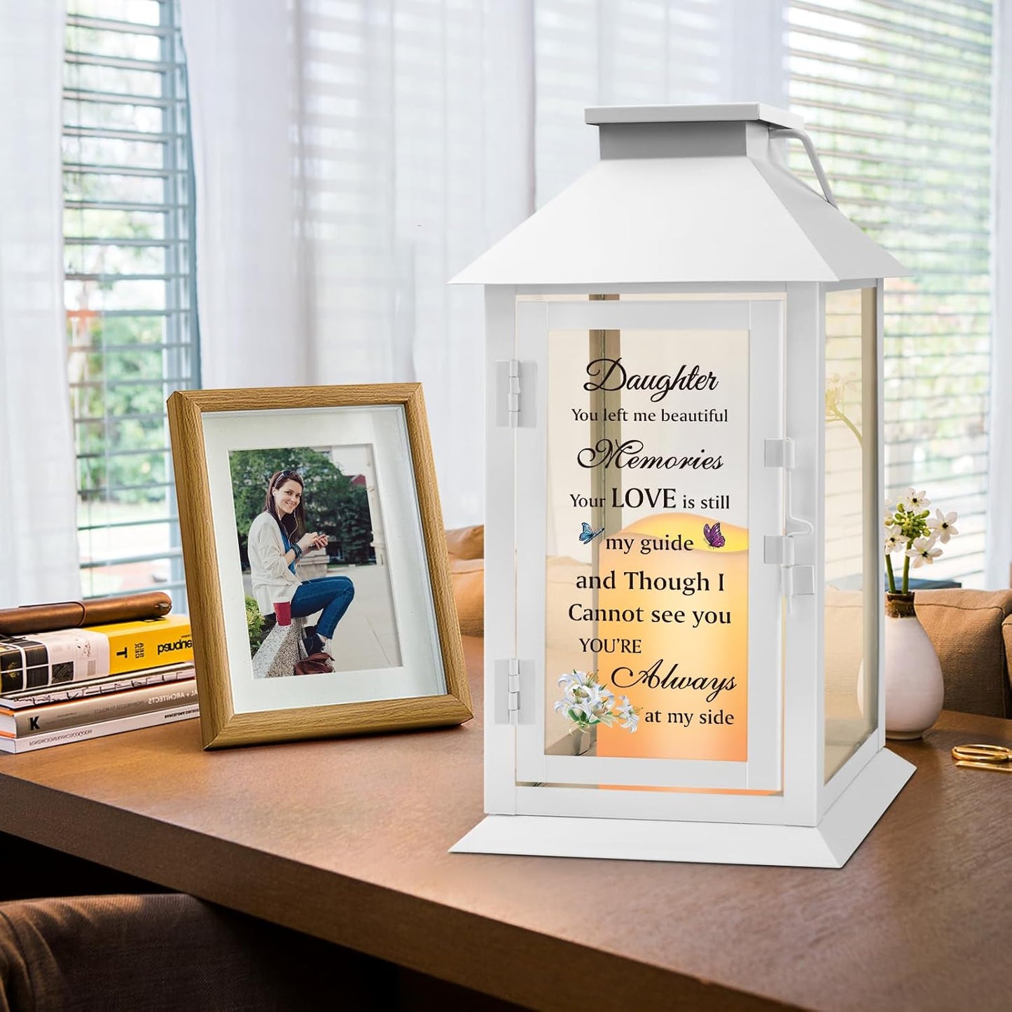 Memorial Lantern for Loss of Daughter - Sympathy Gift with LED Candle
