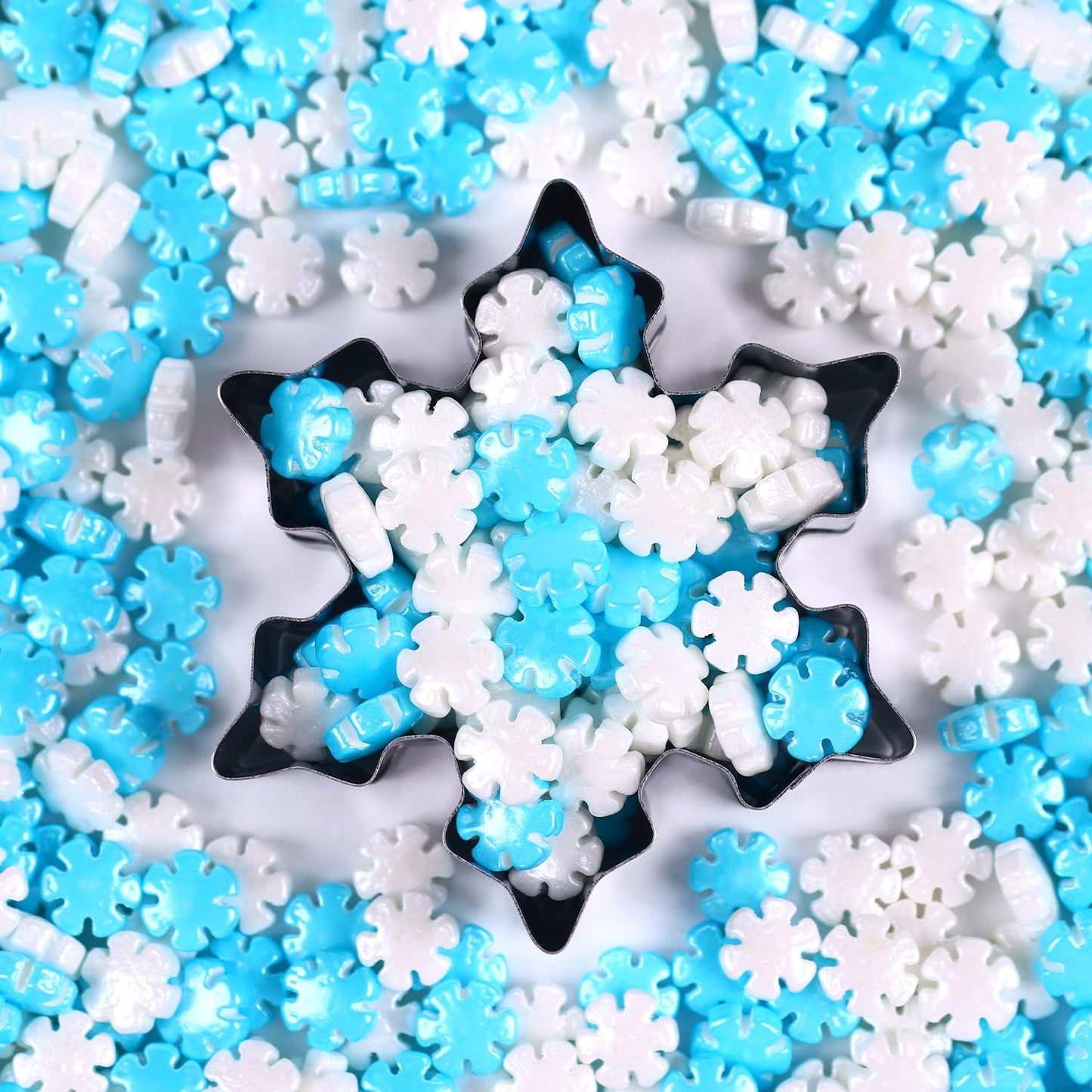 Snowflake Sprinkles Edible, Winter Sprinkles, Blue and White Snowflake Sprinkles, Frozen Sprinkles for Christmas Cookies, Cupcakes, Strawberries, Chocolate, and Ice Cream(120g/4.23oz)