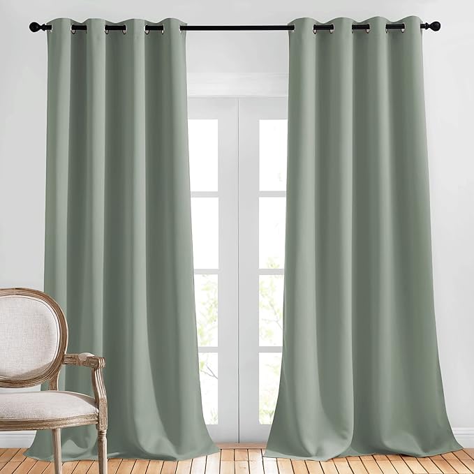NICETOWN Blackout Bedroom Sage Green Curtains 96 inches Long, Energy Saving by NICETOWN