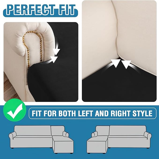 Couch Cover 3-Piece Elastic Velvet Couch Cushion Covers & Chaise Slipcovers - Image 7