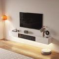 High Gloss Floating TV Stand,70'' Wall Mounted TV Console,Under TV Floating Shelf,Floating TV Cabinet with 3 Doors for Bedroom Living Room(White)