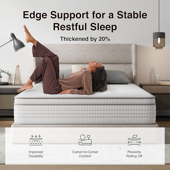 Novilla Queen Mattress, 14 Inch Queen Size Mattresses in a Box with Smarts™ Pocket Coil for Pressure Relief, Medium Firm Foam and Spring Hybrid Colchones with CertiPUR-US Certified