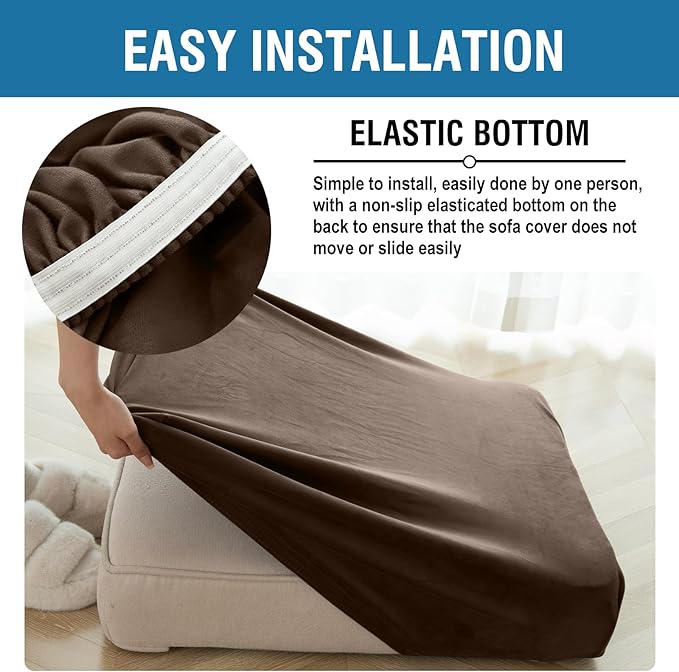 Couch Cover 8-Piece Elastic Velvet Couch Cushion Covers & Chaise Slipcovers - Image 6