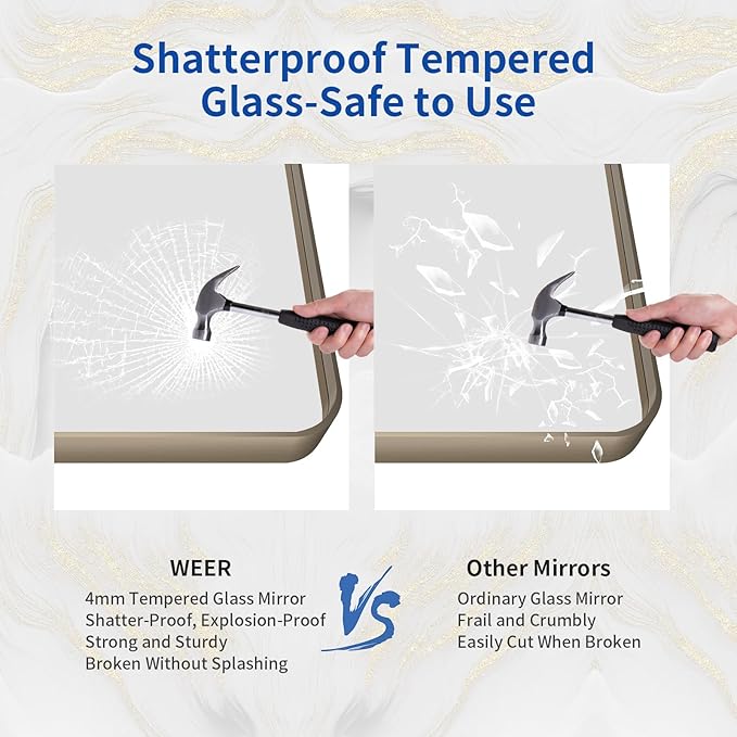 WEER 24x36 Inch Bronze Bathroom Mirror for Vanity, Brushed Bronze Metal Frame Rounded Rectangle Mirror with Tempered Glass, Anti-Rust (Horizontal/Vertical)
