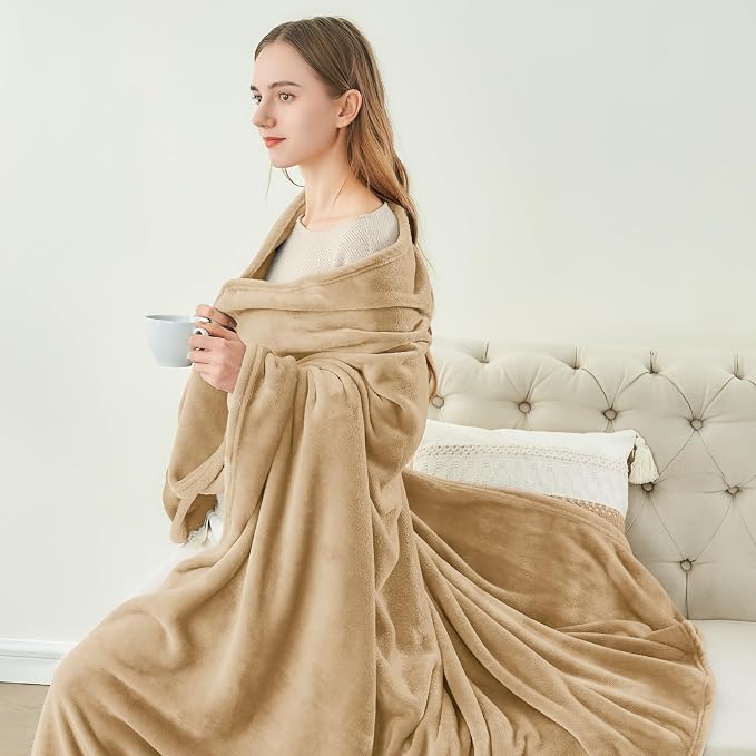 BEDELITE Fleece Blankets Queen Size Light Camel Throw Blankets - Image 8