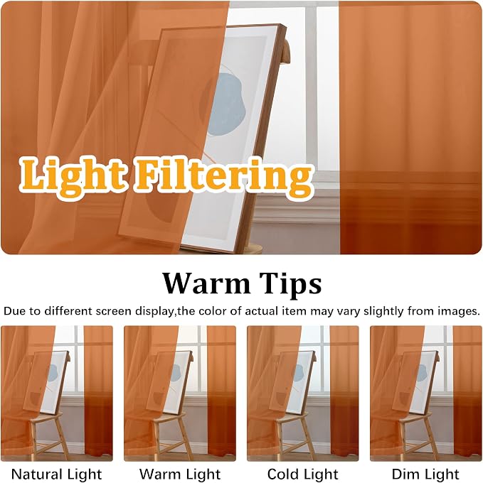 Gwine Sheer Curtains 72 Inches Long 2 Panels - Image 5