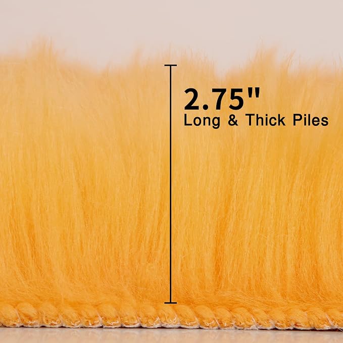 duduta Yellow Faux Sheepskin Rug 2x3 ft, Small Fluffy Shag Fur Rug - Image 3